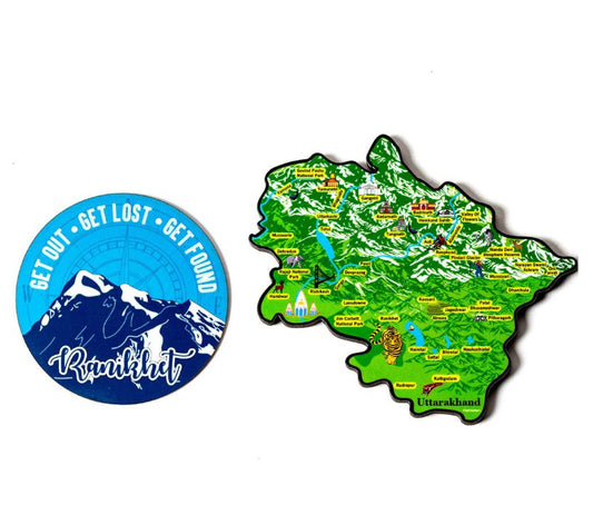FarFarAway - Uttarakhand State Fridge Magnet and Ranikhet Hill Town Fridge  Magnet (Pack of 2)