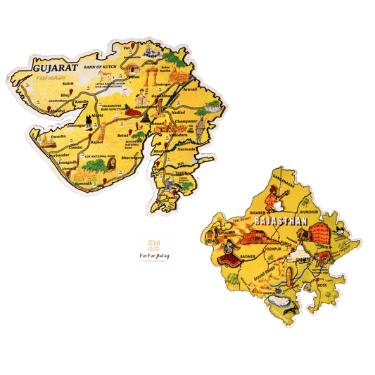 FarFarAway - Best of India Travel State Map Fridge Magnet Pack of 2 - Gujarat & Rajasthan