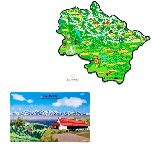 FarFarAway - Uttarakhand State Fridge Magnet and Kausani Town Fridge  Magnet (Pack of 2)