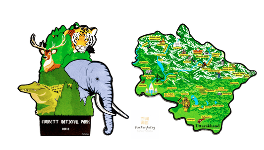 FarFarAway - Best of India Travel Uttarakhand State Map Fridge Magnet  and Jim Corbett National Park Wildlife Fridge Magnet (Pack of 2)