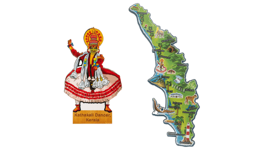 FarFarAway - Best of India Travel Kerala State Map Fridge Magnet and Kathakali Dancer Magnet (Pack of 2)