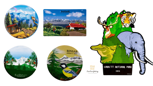 FarFarAway - Best of Uttarakhand Travel Fridge Magnet Pack of 5 - Binsar, Kausani, Nainital, Ranikhet and Corbett National Park Wildlife Fridge Magnets