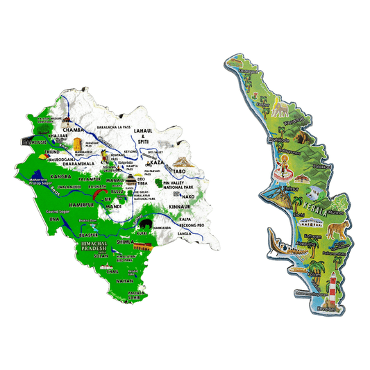 FarFarAway - Best of India Travel State Map Fridge Magnet Pack of 2 - Himachal Praedesh and Kerala